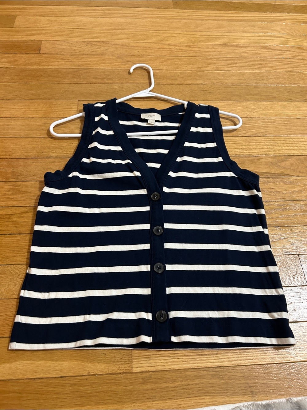 LOFT Navy & White Striped Button-Front Tank